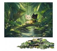 Cats in The Jungle Illustration Adult Wooden Puzzle | Jigsaw Puzzle for Adults - structured assembly from border to image details at your own pace.