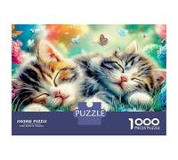 Cats in Village 1000 Piece Eco-friendly Material Sleeping Kittens Puzzles for Seniors Easy Grip Pieces Gift for Her Full-size Poster Included Anti-glare 52x38cm/1000pcs