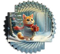 Cats Items Funny Sticker - A Cute Cat Holding A Wrapped Gift in A Snowy Forest. Water Waterproof Vinyl Sticker(6X9CM)