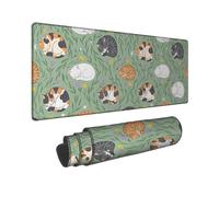 Cats Large Mouse Pad, Fanciful Playful Grass Flowers Spring Green Rubber Washable Big Keyboard Mousepad Decor for Home Office Work Gaming Desk 12x32 Inch