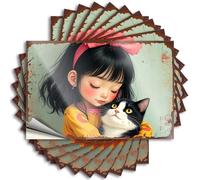 Cats, Lettering Sticker Bumper Whispering Secrets: A Girl's Tender Moment with Her Cat | Microfiber Accessories(12X18CM)