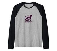 Cats Life Make Purr Pet Lover Whimsical Raglan Baseball Tee, Men, Black/Athletic Heather, XXL