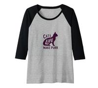 Cats Life Make Purr Pet Lover Whimsical Raglan Baseball Tee, Women, Black/Athletic Heather, XXL