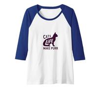 Cats Life Make Purr Pet Lover Whimsical Raglan Baseball Tee, Women, Royal Blue/White, XXL