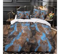 Cats looking up 3D Digital Print Comforter Cover 3pcs 100% Microfibre Skin-Friendly Furry animal collage Duvet Cover 2 Pillow Shams Zippered Closure Lightweight Family Guests King（220x240cm）