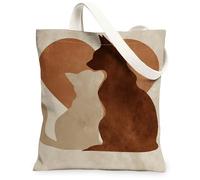 Cats Love Canvas Tote Bags, Stylish Heart Pattern Reusable Grocery Bags, Eco-Friendly Lightweight Washable Shoulder Strap C, Beige, 13x15 Inch