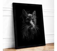 Cat's Luminous Gaze Modern Framed Wall Art Print A3 (42×29.7cm) Black, Wall Decor for Living Room, Bedroom, Office & Home, Ready to Hang, Art Gift