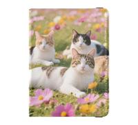 Cats Lying in Flower Meadow Leather Passport Holder for Travel Waterproof Money Holder for Women Trip Document