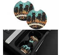 Cats Lying On The Piano 2 Pcs Car Cup Holder Coasters, 2.7 Inch Anti-Slip Auto Insert Cup Coaster Universal Neoprene Car Drink Cup Mat Car Interior Accessories for Women Men