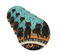 Cats Lying On The Piano Car Air Fresheners 4 Pcs Funny Hanging Car Air Fresheners Cute Long Lasting Scented Mirror Hanging Decoration Ornaments Gift For Men Women Round Shape