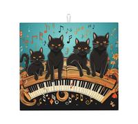 Cats Lying On The Piano Dish Drying Mat For Kitchen Counter Absorbent Microfiber Large Drying Pad Reversible Washable Dish Mats For Home Kitchen Decor,Dining Room,Office 16"X18"