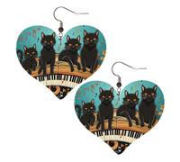 Cats lying on the piano keyboard Leather Earrings for Women Heart Earring Lightweight Dangle Earrings Jewelry Gifts