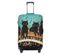 Cats lying on the piano keyboard Luggage Covers for Suitcase Elastic Suitcase Cover Protector Dustproof Anti-Scratch Thicken Travel Luggage Cover Washable Baggage Covers Fit 18-32 Inch Luggage, Black
