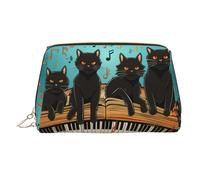 Cats lying on the piano keyboard Makeup Bag for Women Cosmetic Bags Leather Travel Makeup Case Organizer Waterproof Make up Pouch Open Flat Toiletry Bag Portable Storage Pouch for Travelling, Gold