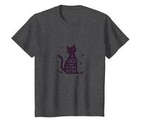 Cats Make Everything Better Whimsical Pet Lover T-Shirt, Kids, Dark Heather Grey, 12 Years