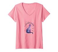 Cats Make Life Better: Whimsical Feline Love V-Neck T-Shirt, Women, Pink, L