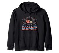 Cats Make Life Truly Beautiful Cat Paw Beans Yarn Playful Zip Hoodie
