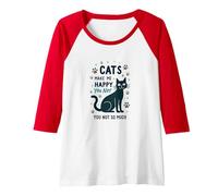 Cats Make Me Happy You Not So Much - Funny Pet Lover Art Raglan Baseball Tee, Women, Red/White, S