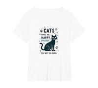 Cats Make Me Happy You Not So Much - Funny Pet Lover Art T-Shirt, Women's Plus, White, 2X