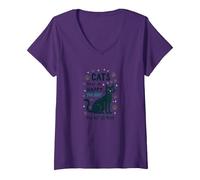 Cats Make Me Happy You Not So Much - Funny Pet Lover Art V-Neck T-Shirt, Women, Purple, M