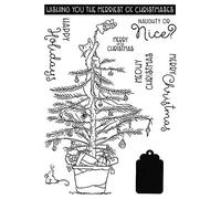 Cats Mice Lable Potted Plants Christmas Tree with Jingle Bell Gift Box Merry Christmas Dies and Stamps for Card Making DIY Scrapbooking Metal Die Cuts Match Rubber Clear Stamps for Paper Crafting