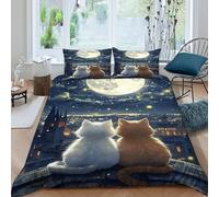 Cats Moon Bedding Set Theme Bedspread Animal Themes Duvet Cover Set Chic Breathable Quilt Cover Universal for All Seasons with Pillow King（220x240cm）