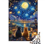 Cats Night City 1000pcs Mini Puzzle For Family Challenging | 38x26cm Cardboard Living Room Decor Durable Structure Birthday Gift Stress Relief