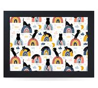 Cats on Rainbows Cat Design Cushioned Lap Tray Laptop Tray for Bed Laptrays for TV Dinners Lap Trays for Eating with Cushion Handmade Wood Frame …