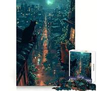 Cats on Rooftop, Night City 1000 Piece Jigsaw Puzzle Mind Challenge Peaceful Recreation Seamless Fit Perfect Present size 38x52cm