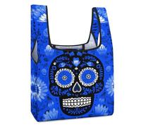Cats on Sugar Skull Funny Reusable Grocery Bag Lightweight Heavy Duty Tote Shopping Bags
