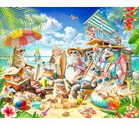 Cats on The Beach Jigsaw Puzzle 1000 Piece by VCC - Cool Cat Puzzles for Adults & Families - Large Interlocking Pieces - 30" x 24"
