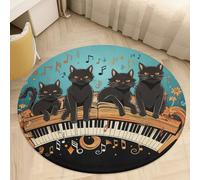 Cats on The Piano Area Rug Washable Circle Carpet Non-Slip Round Floor Rug Small Low Pile Waterproof Print Door Mat Pad Decor for Bedroom Living Room Bathroom Kitchen 80 * 80cm