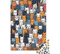 Cats Pattern Art 1000 Piece Matte Cardboard Cute Cat Faces Seamless Pattern Family Puzzle for Teens Easy to Grip Family Activity Eco-friendly 70x50cm/1000pcs