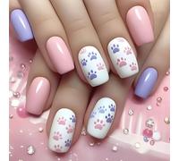 Cats Paws Designs French Fake Acrylic False, Artificial Glues on for Women Acrylic Glues on for Women Clear