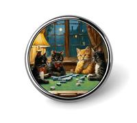 Cats Playing Mahjong Lapel Pin Brooches Round Fashion Brooch Pin Cute Button Badges Alloy Button Pins Enamel Pins Metal Pinback for Hat Shirt Clothing Bags