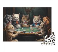 Cats Playing Poker 1000 Piece Jigsaw Puzzles for Adults Featuring Artistic Design Centenary Jigsaws As Dementia Friendly Activities for Concentration Games 70x50cm/1000pcs