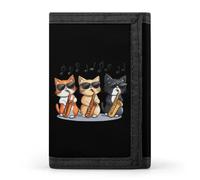 Cats Playing Saxophone Musician Trifold Wallet Portable Slim Purse Wallet Card Holder with Zip for Men Women