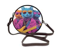 Cats Playing Together Women Round Crossbody Bags Leather Sling Bag Purse