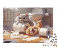 Cats Playing Toilet Paper 1000 Pc Premium Cardstock Jigsaw Puzzle for Couple Partners, Concentration Puzzle, Indoor Leisure Time, Perfect Housewarming Gift 52x38cm/1000pcs