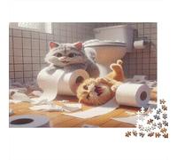 Cats Playing Toilet Paper 1000 Piece Jigsaw Puzzles for Adults Featuring Artistic Design Centenary Jigsaws As Dementia Friendly Activities for Concentration Games 70x50cm/1000pcs