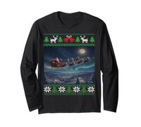 Cats Pulling Santa Sleigh Cute Kitty Ugly Christmas Kitten Long Sleeve T-Shirt