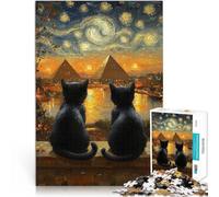 Cats & Pyramids1000 Piece Jigsaw Puzzle for Adults Challenging Game and Family Play Suitable for desktop decoration 38x26cm