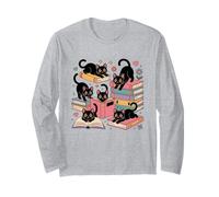 Cats Reading Books Cute Kitten Cat Lover Bookworm Long Sleeve T-Shirt