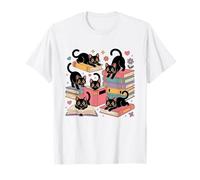 Cats Reading Books Cute Kitten Cat Lover Bookworm T-Shirt