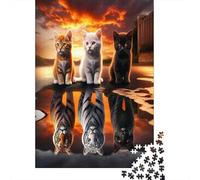 Cats Reflection Fantasy 1000 Piece Cardboard Three Cats with Reflections Family Puzzle for Lovers Easy to Grip Quiet Time Smooth Finish 70x50cm/1000pcs