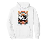 Cats Resist Fascism Retro Groovy Rainbow No Kings Hippie Pullover Hoodie