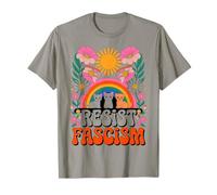 Cats Resist Fascism Retro Groovy Rainbow No Kings Hippie T-Shirt