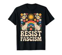 Cats Resist Fascism Retro Groovy Rainbow No Kings Hippie T-Shirt