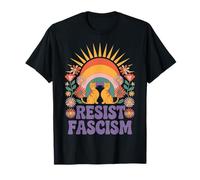 Cats Resist Fascism Retro Groovy Rainbow No Kings Hippie T-Shirt