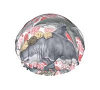 Cats Riding Fish Double Layer Waterproof Shower Cap, Extra Large Soft Elastic Band, Reusable Bath Cap For Women Men,Full Print Design